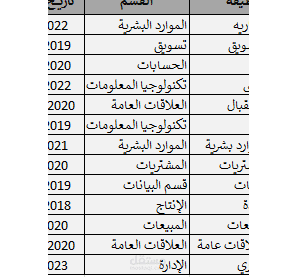 نظيم بيانات الموظفين باستخدام Microsoft Excel