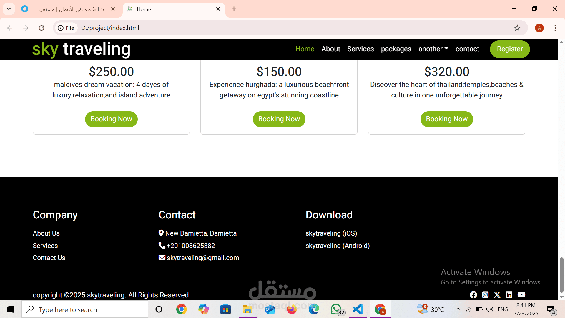 contact for traveling website