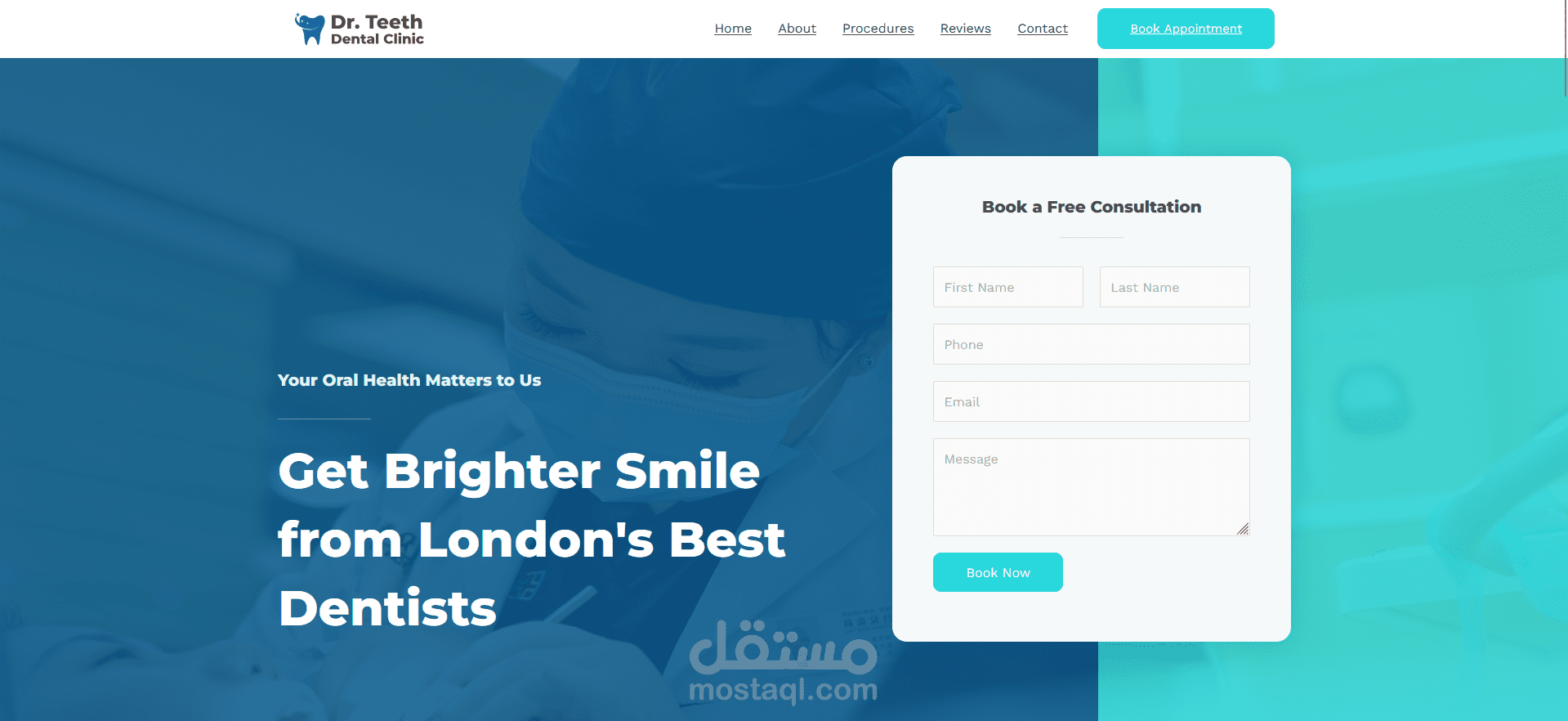 تصميم وتطوير موقع عيادة "Dr. Teeth Dental Clinic" باستخدام WordPress وElementor مع نظام حجز إلكتروني