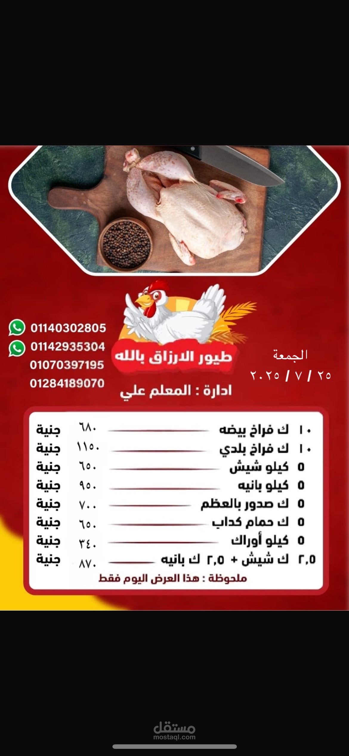 تصميم منيو لمحل طيور