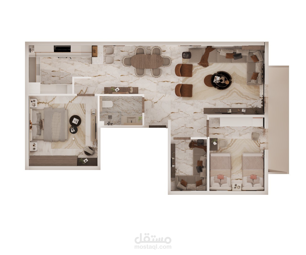 تصميم شقه ١٠٠ متر