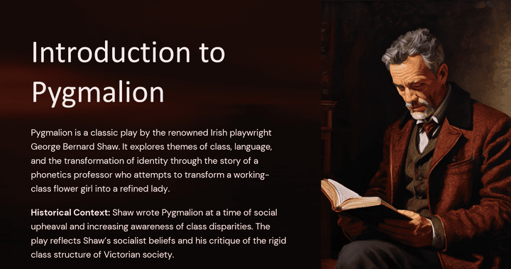 عرض تقديمي ادبي لمسرحية Pygmalion