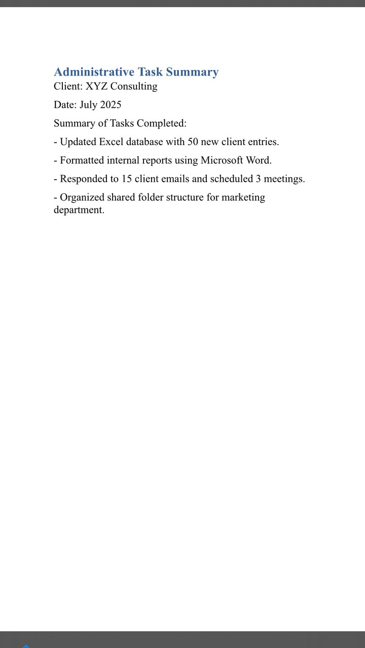 Administrative Task Report – Client & Team Support