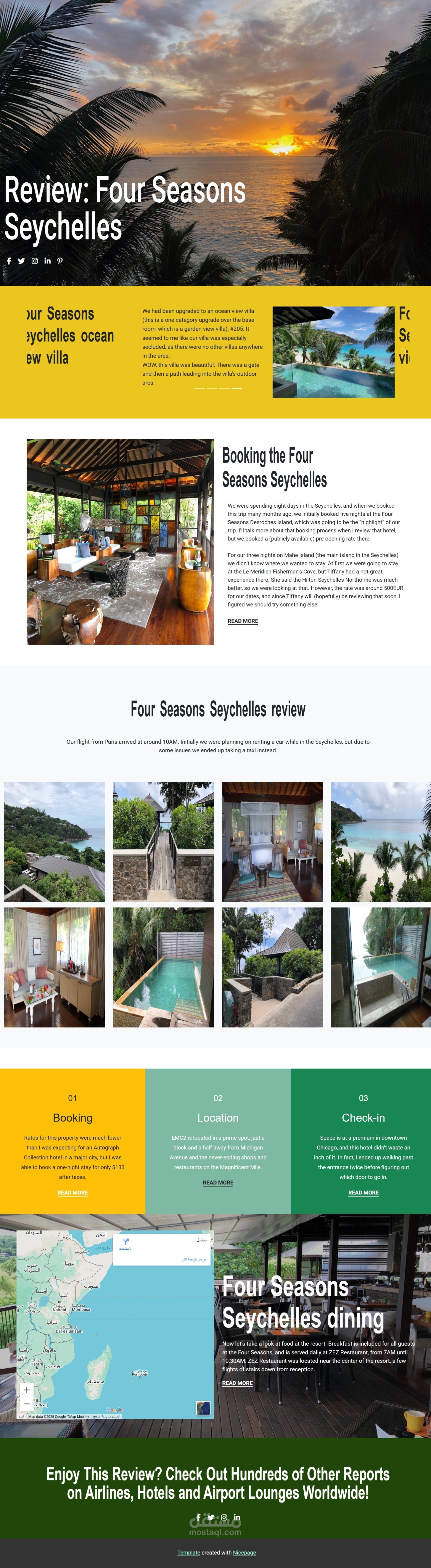 تصميم صفحة مراجعة فندقية احترافية - Four Seasons Seychelles