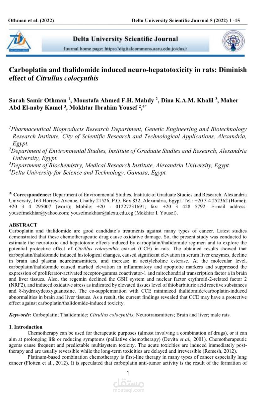 carboplatin and thalidomide induced neuro-hepatotoxicity in rats