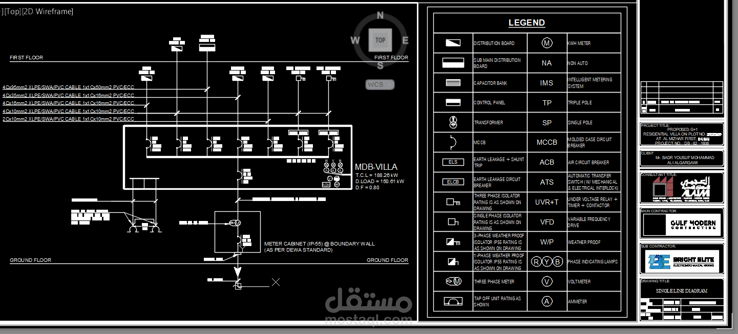 رسم  Single Line Diagram لنظام كهربائي لفيلا سكنية