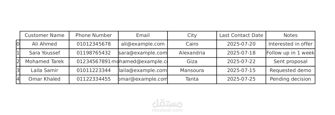 Customer Data Entry and Organization – Excel