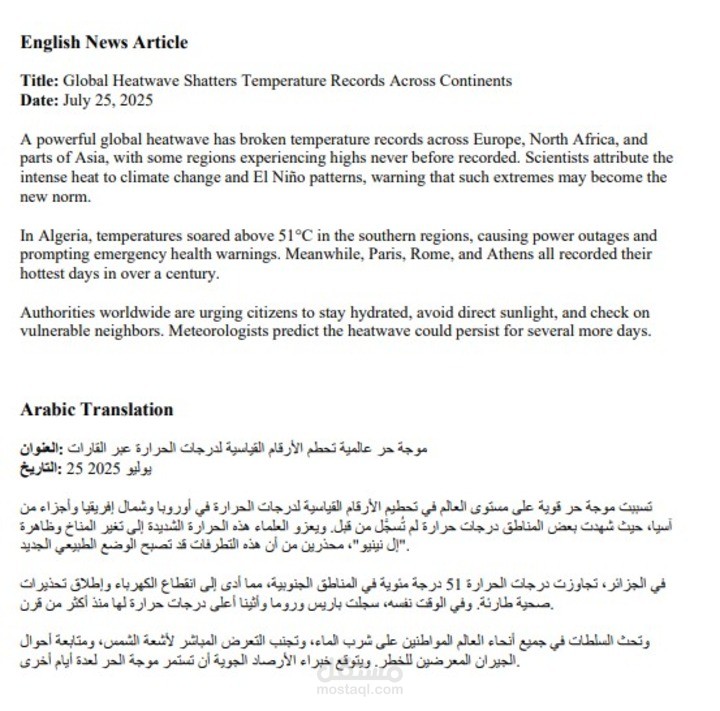 ترجمة مقطع من جريدة