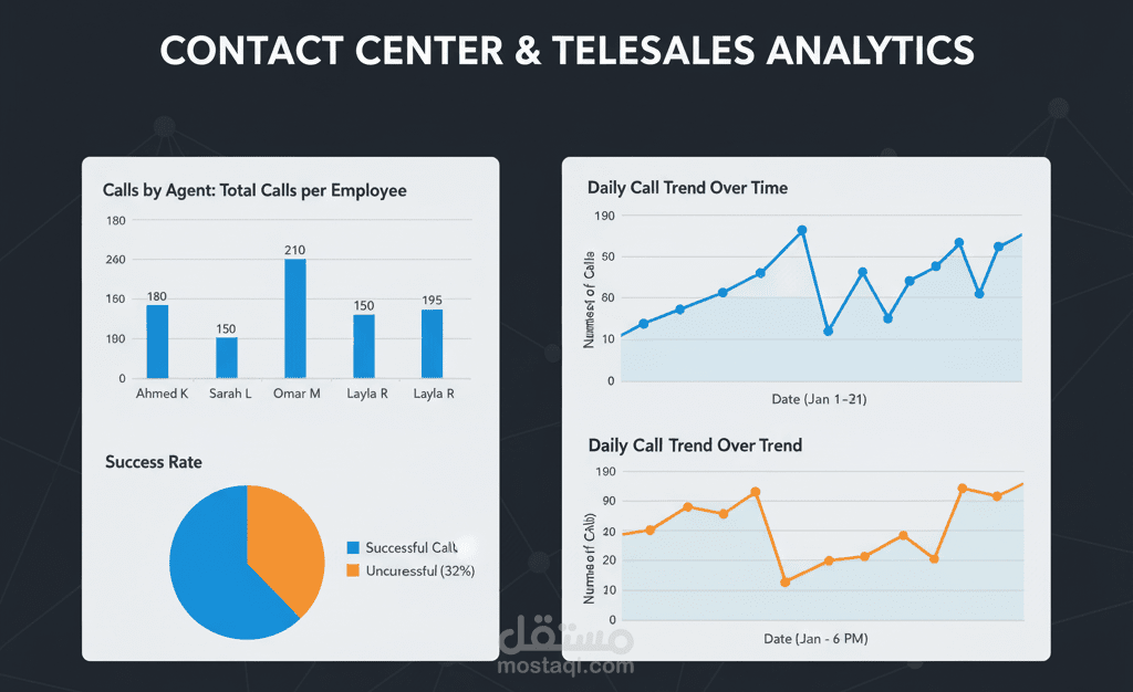 لوحة تحكم مركز الاتصال Telesales Performance Dashboard