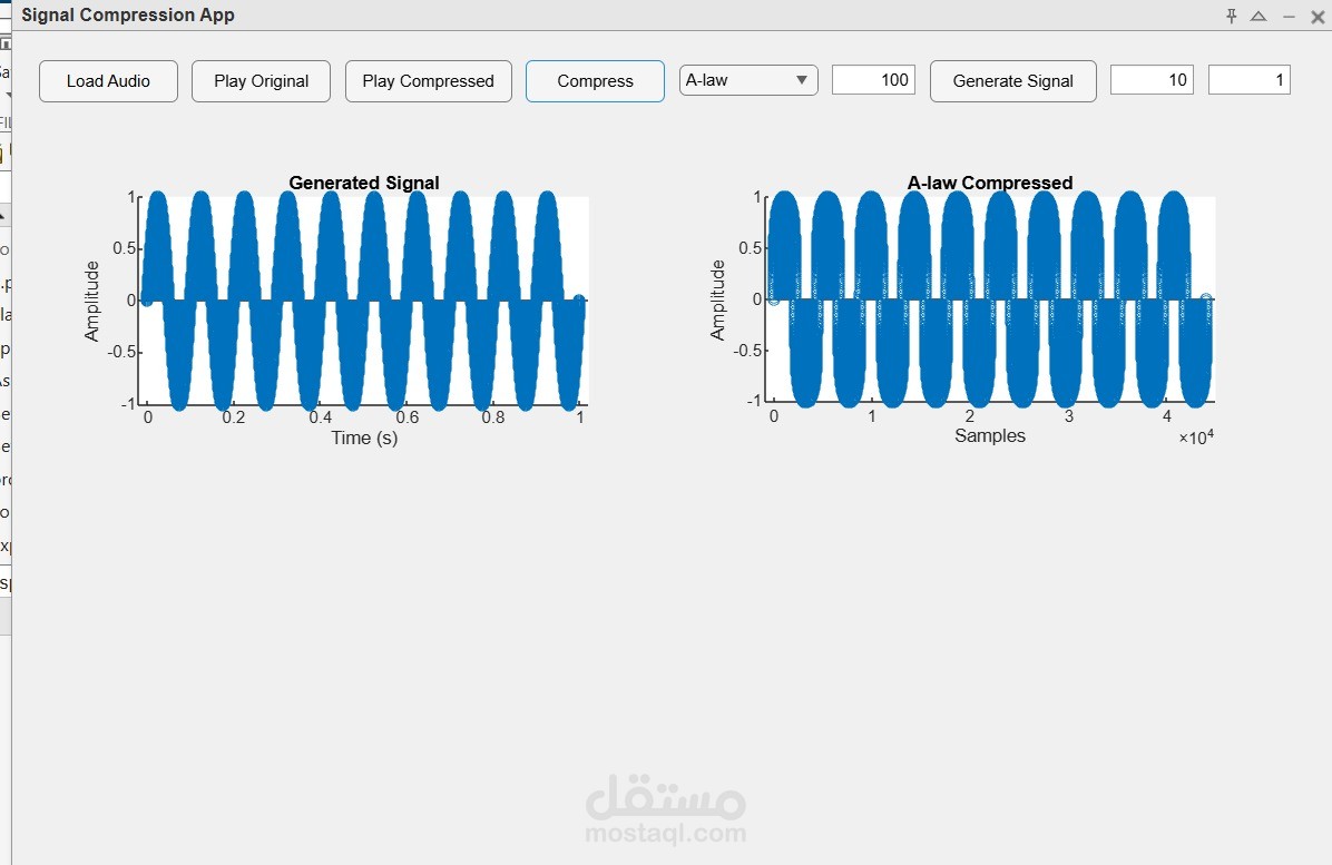 Audio Signal Compression GUI using MATLAB (μ-law & A-law)