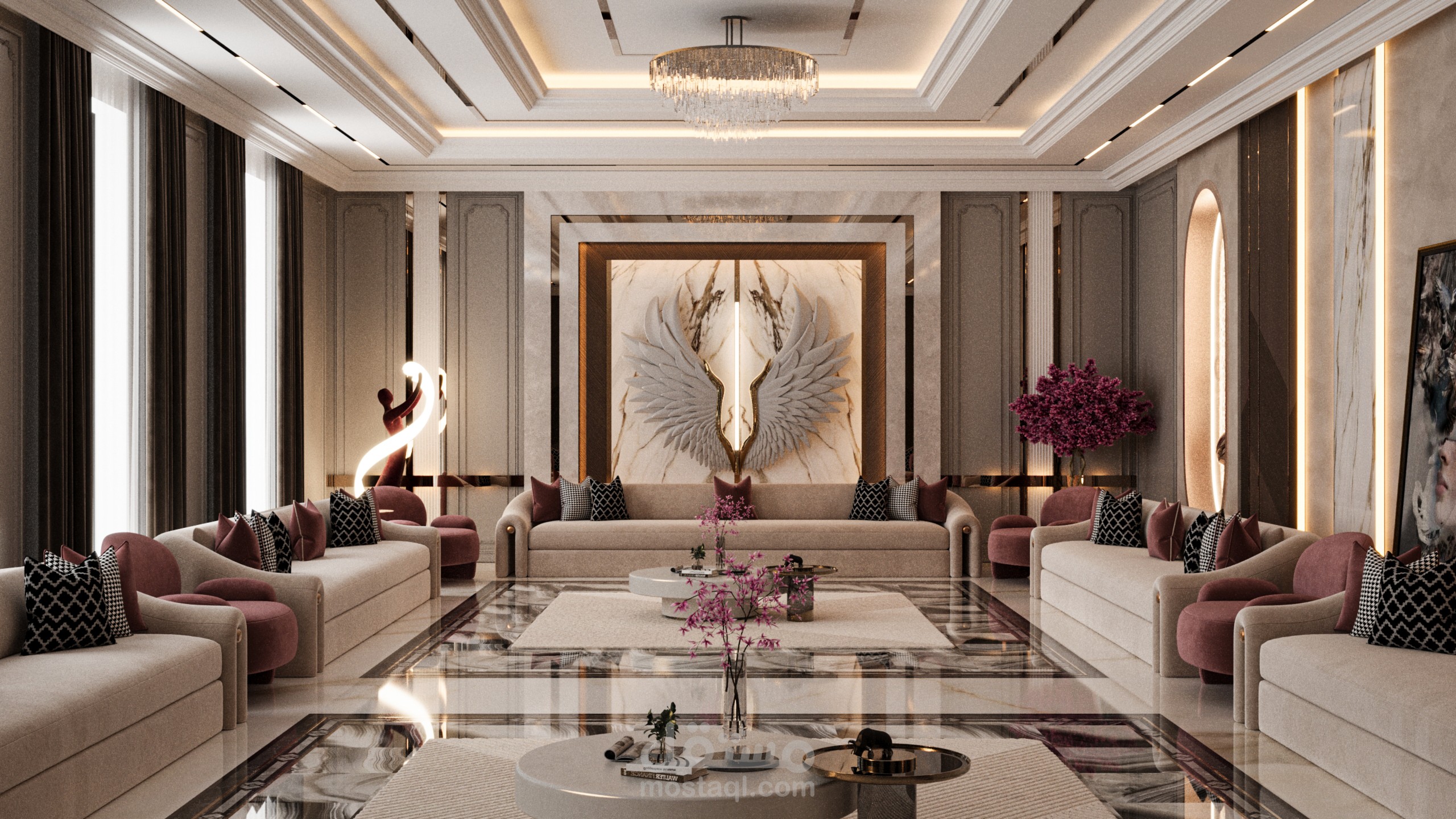 مشروع تصميم داخلي فاخر - مجلس معاصر بلمسات كلاسيكية