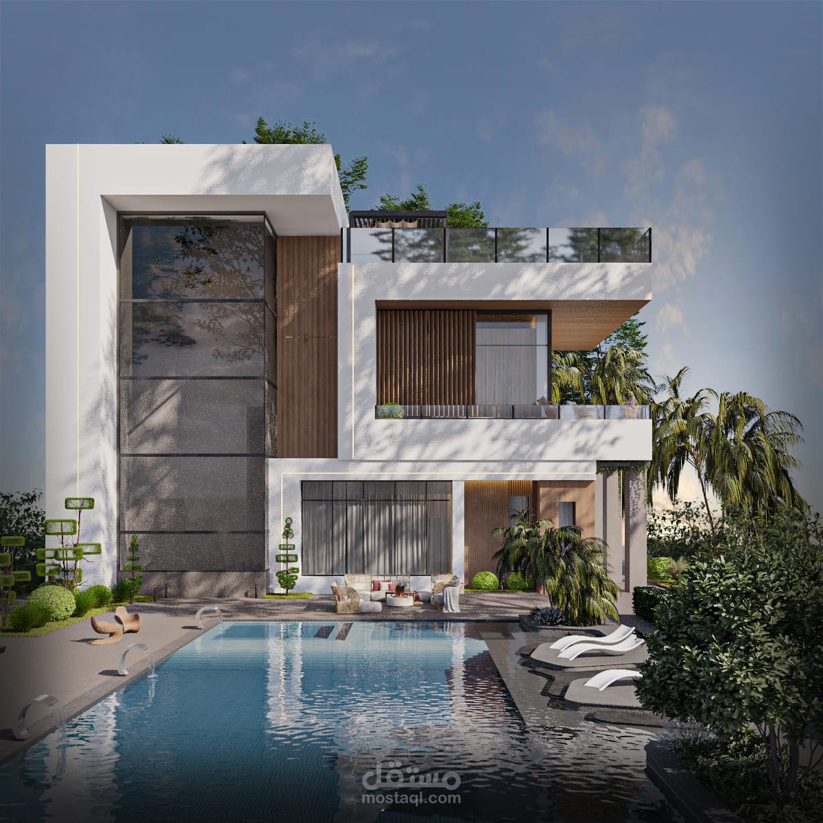 مشروع تصميم واجهة فيلا عصرية – طراز مودرن بحضور بصري راقٍ