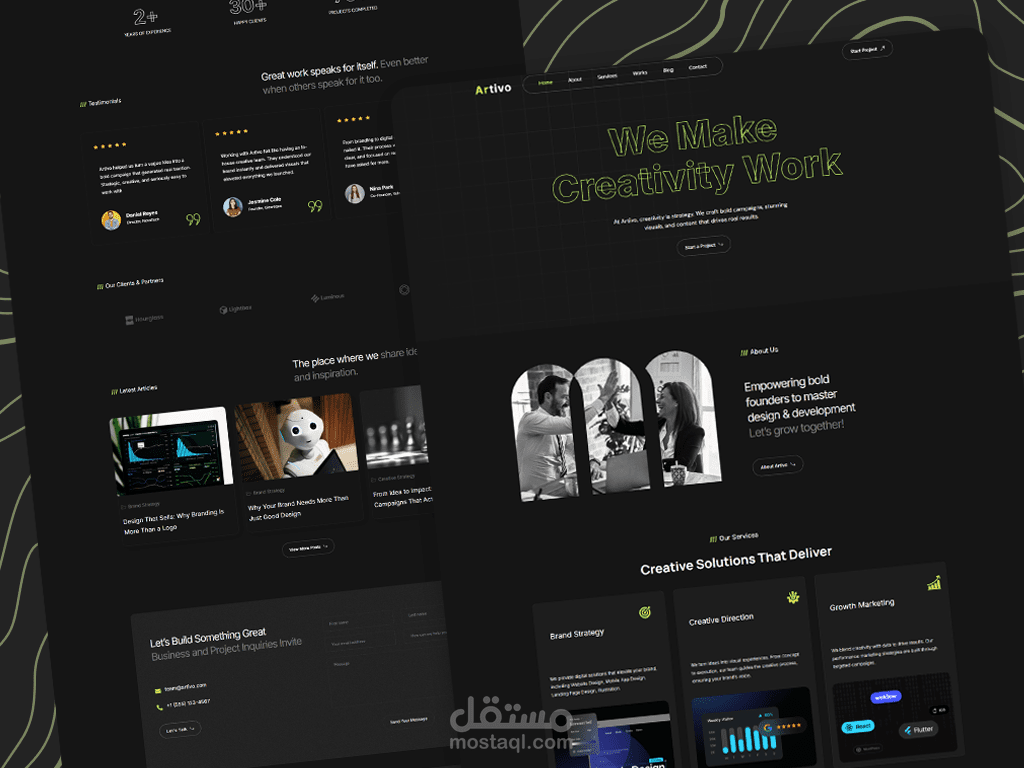 Landing page Design Artivo Creative Agency