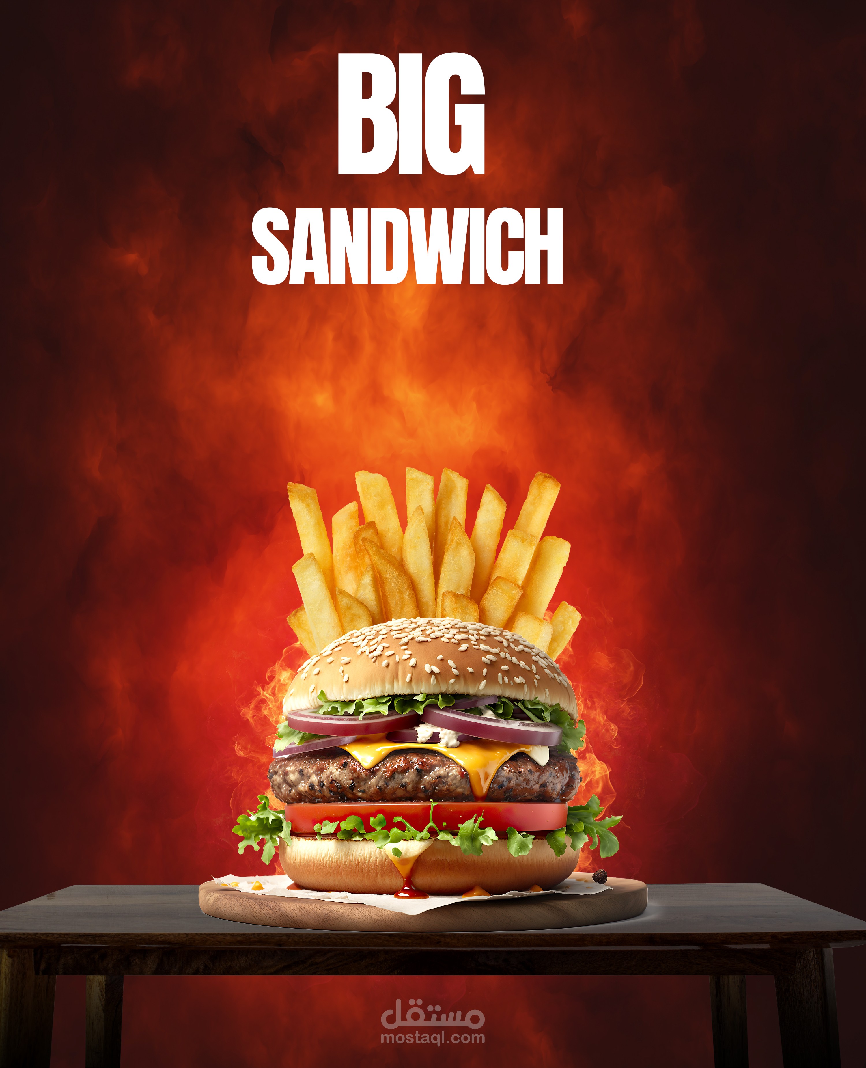 تصميم إعلاني احترافي لبرجر "BIG SANDWICH" بجودة عالية وجاذبية بصرية
