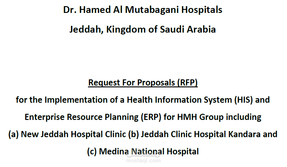 Technical proposal - Tender for software Hospital Information Systeml in KSA