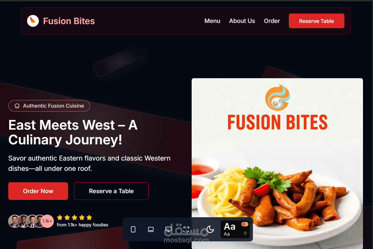 تصميم landing page لمطعم