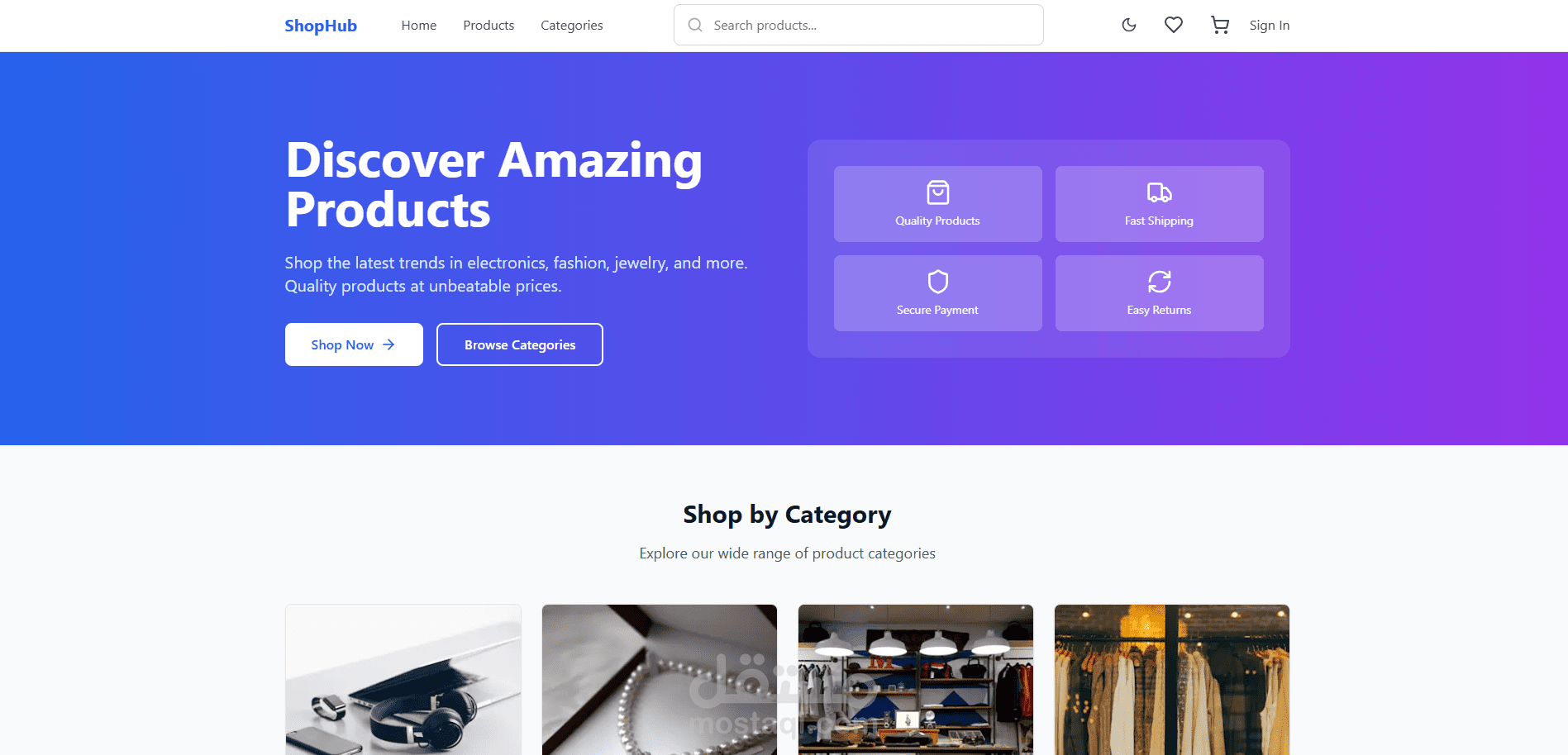 ShopHub – E-commerce UI with Next.js & Tailwind CS