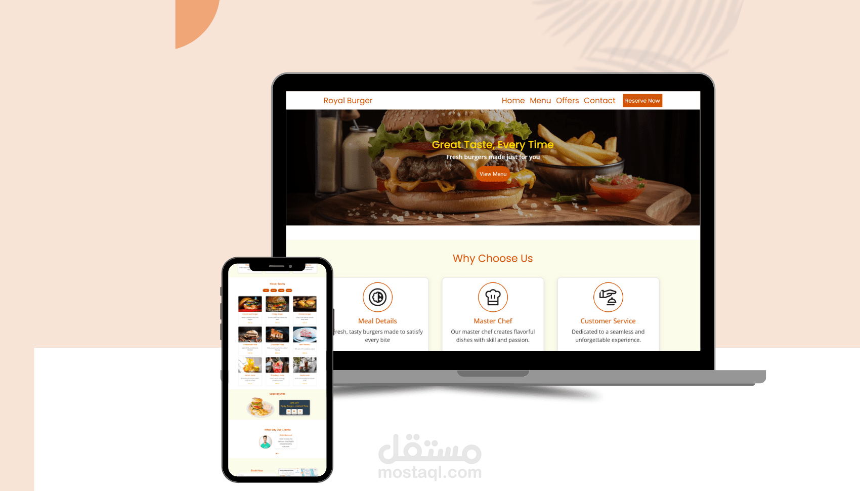 "landing page "Royal Burger Resturant