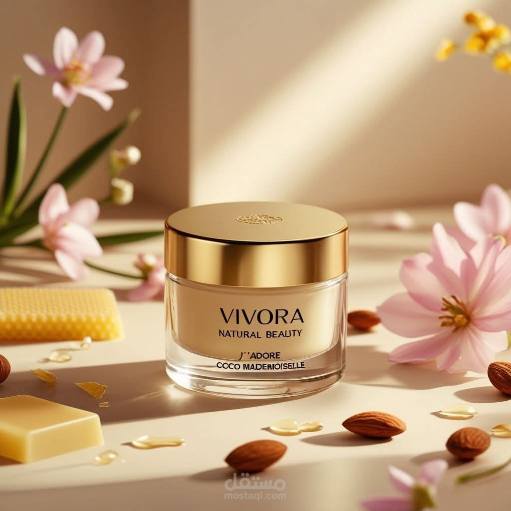 تصميم إعلان احترافي لمنتج عناية بالبشرة باستخدام Canva – Vivora Natural Beauty.ليوناردو