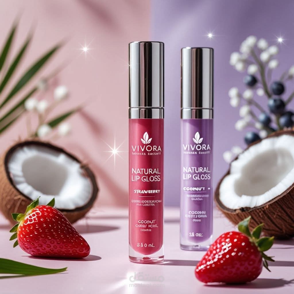تصميم إعلان بصري جذاب لمنتج Lip Gloss طبيعي – Vivora Natural Beauty