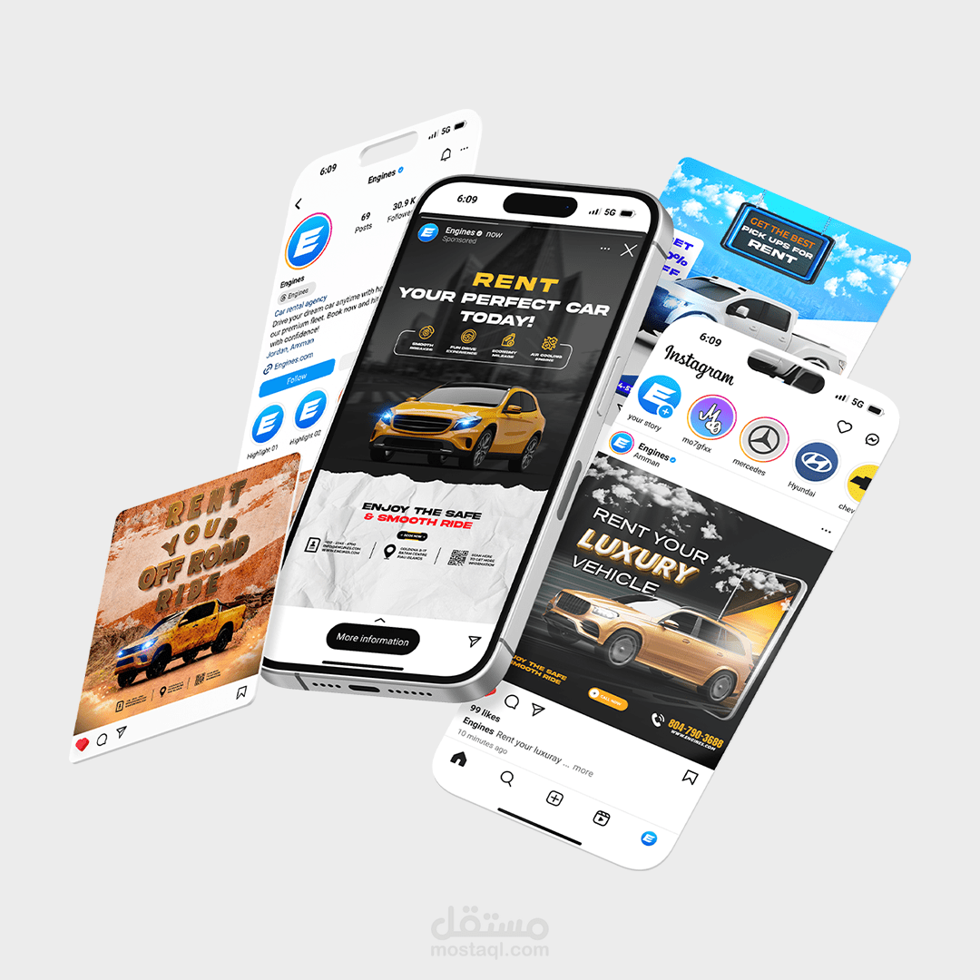 Social media ads for engines car renting dealership