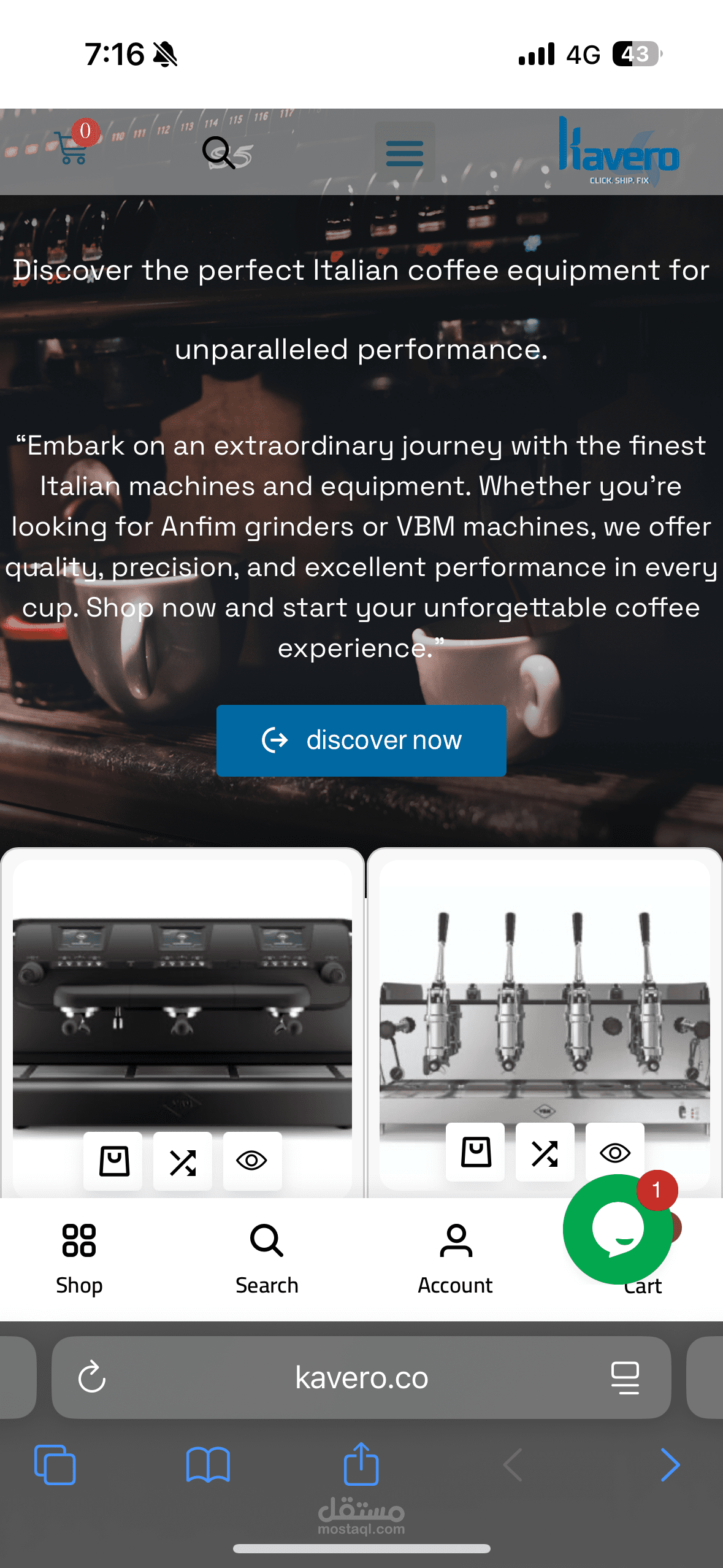 Kavero e-commerce website