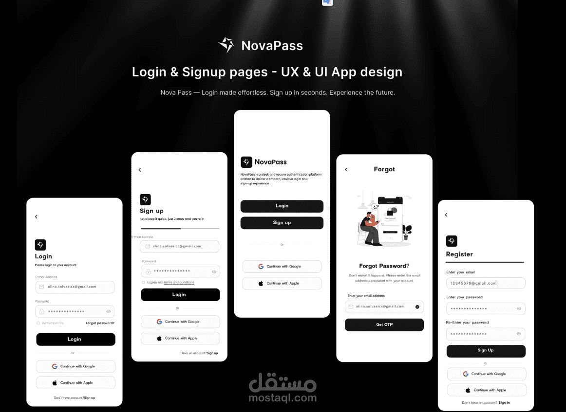 Login & Signup pages , UX/UI App design