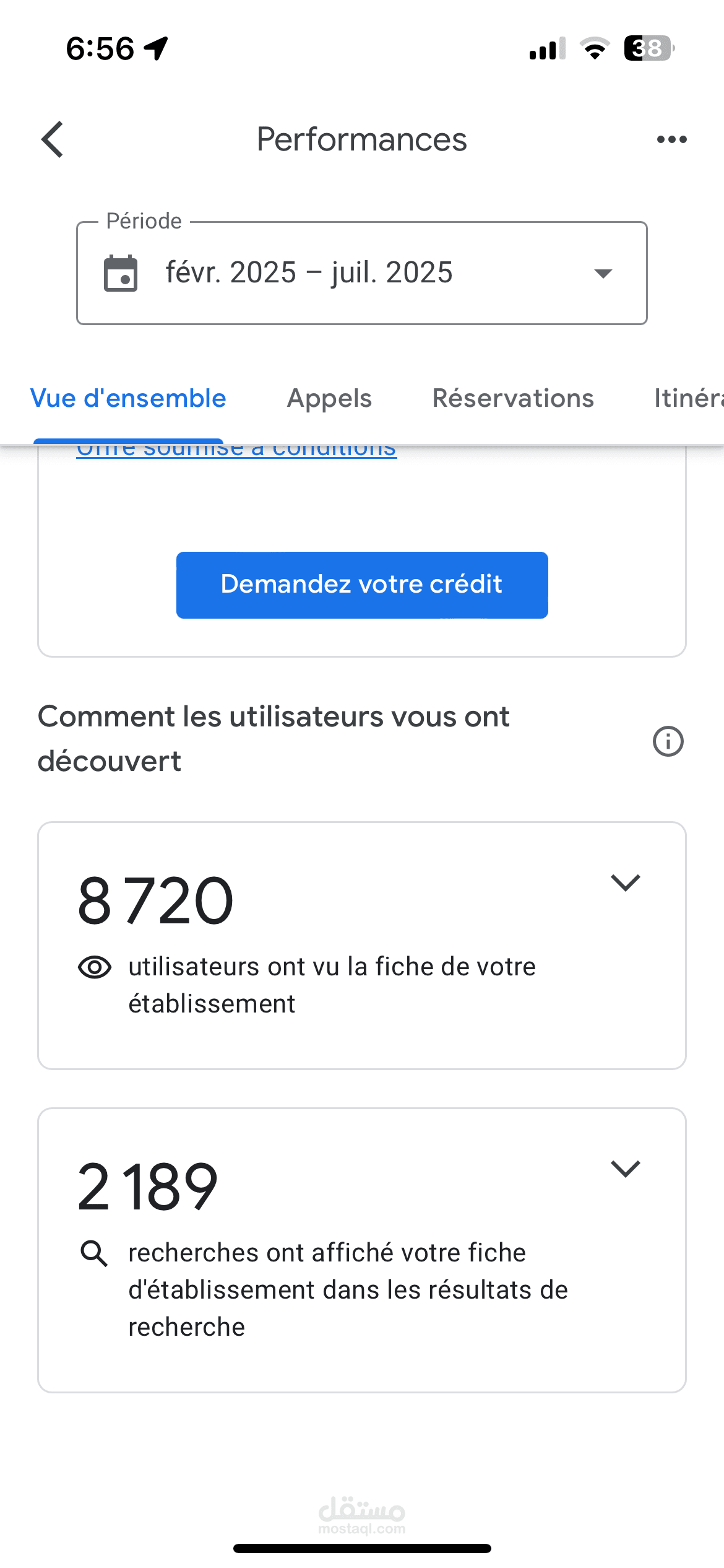 تحسين ظهور وفاعلية fiche Google Business — période fév. 2025 à juil. 2025