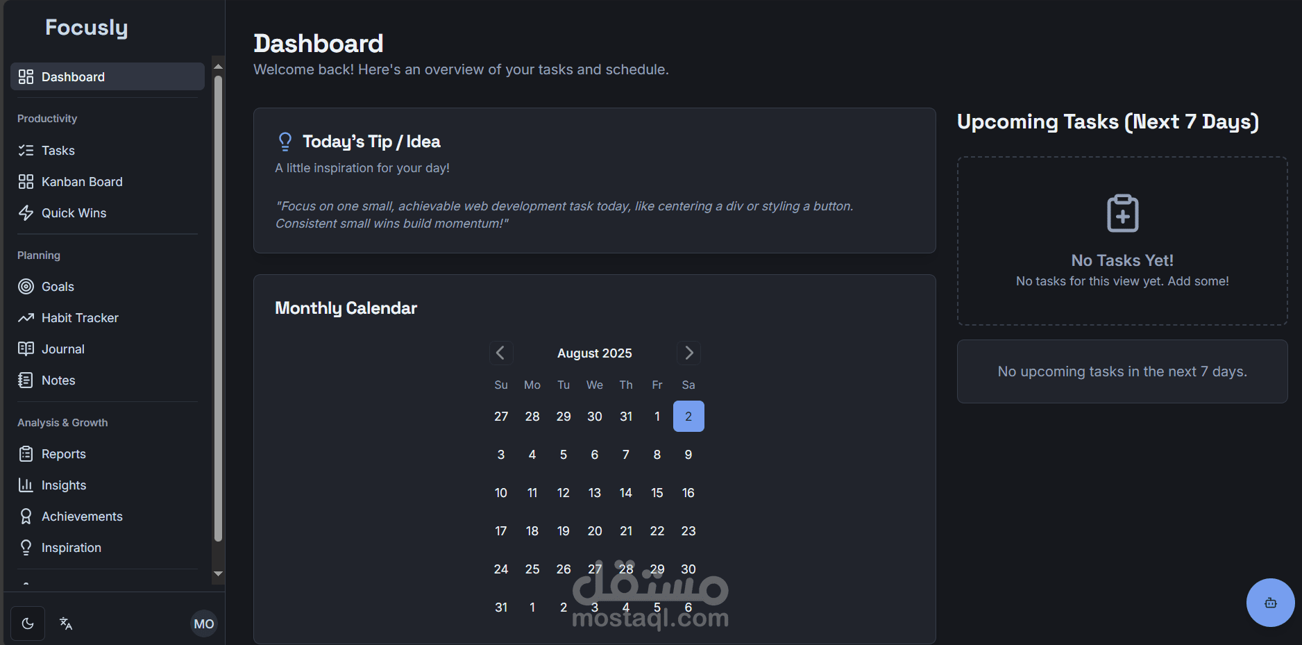 Focusly – AI-Powered Productivity Dashboard