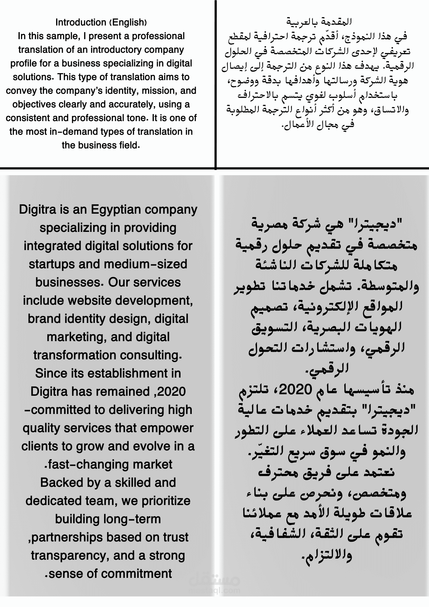 إعداد مستند تعريفي ثنائي اللغة (عربي – إنجليزي) لشركة متخصصة في الحلول الرقمية