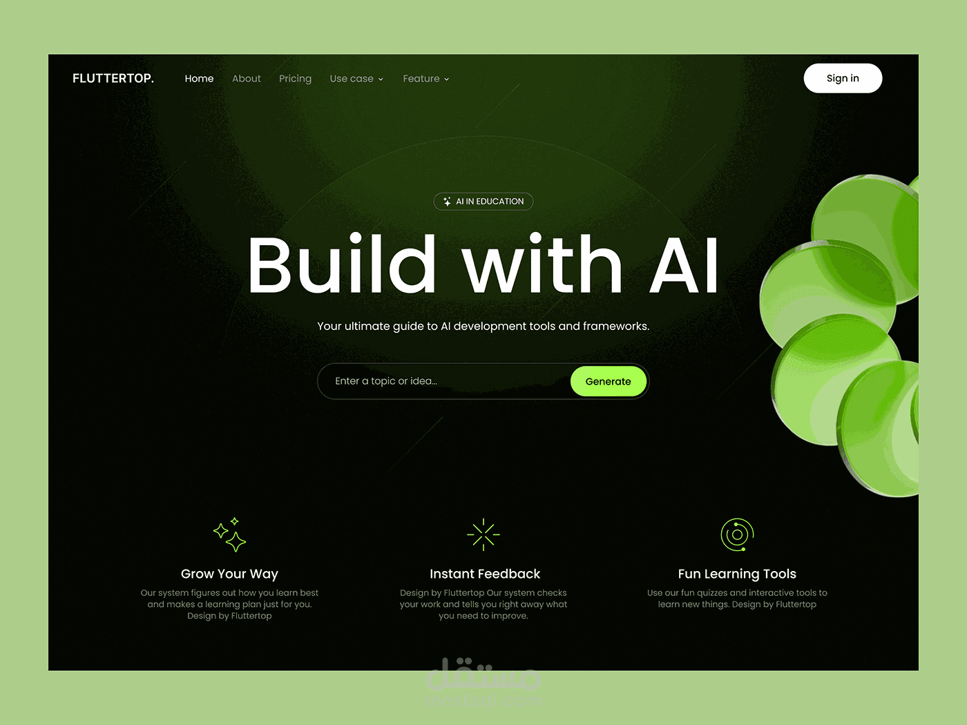 Fluttertop تطوير موقع تعليمي متكامل يعمل بالذكاء الصناعي