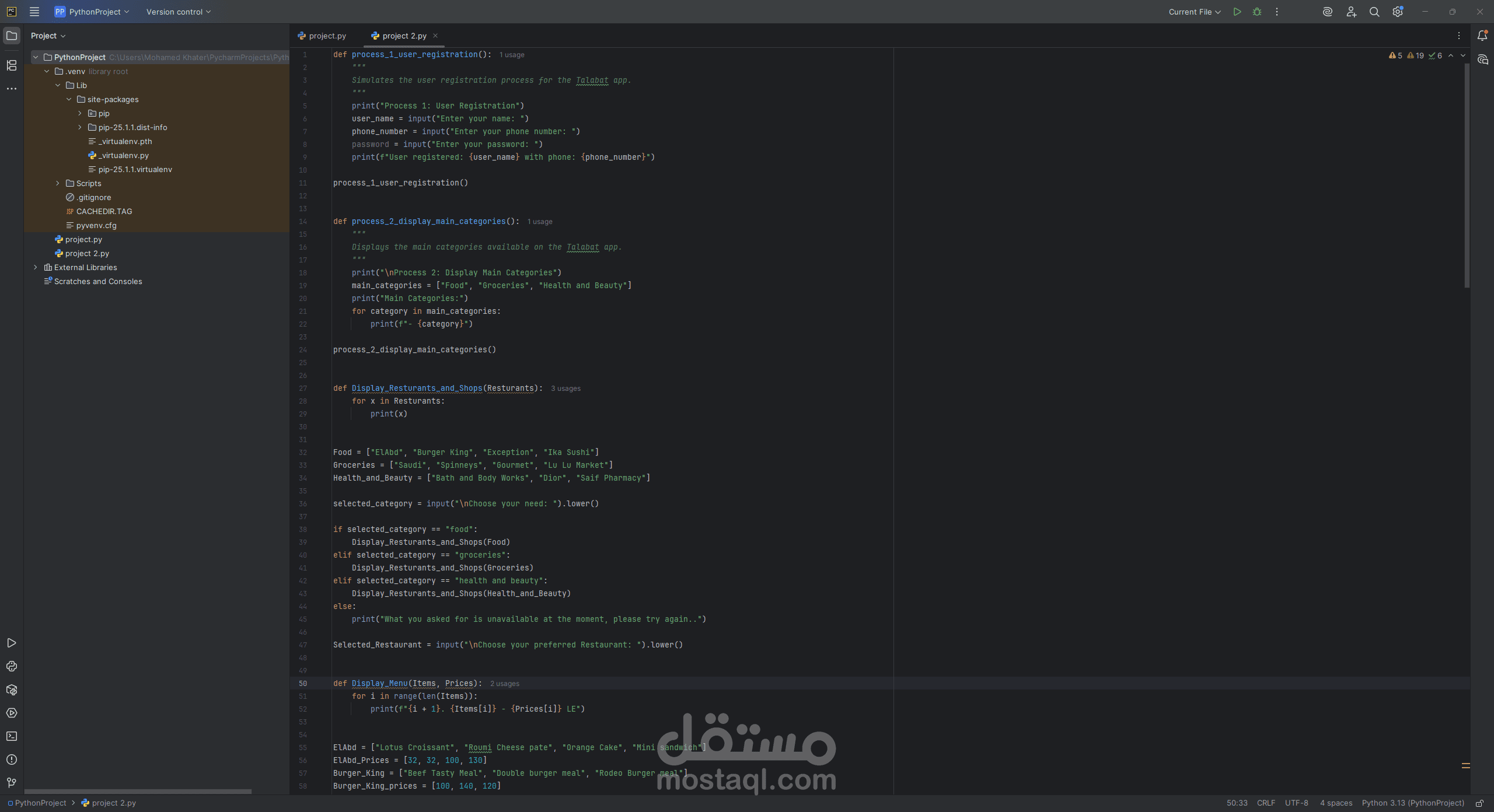 Implemented code for a small project program in python.