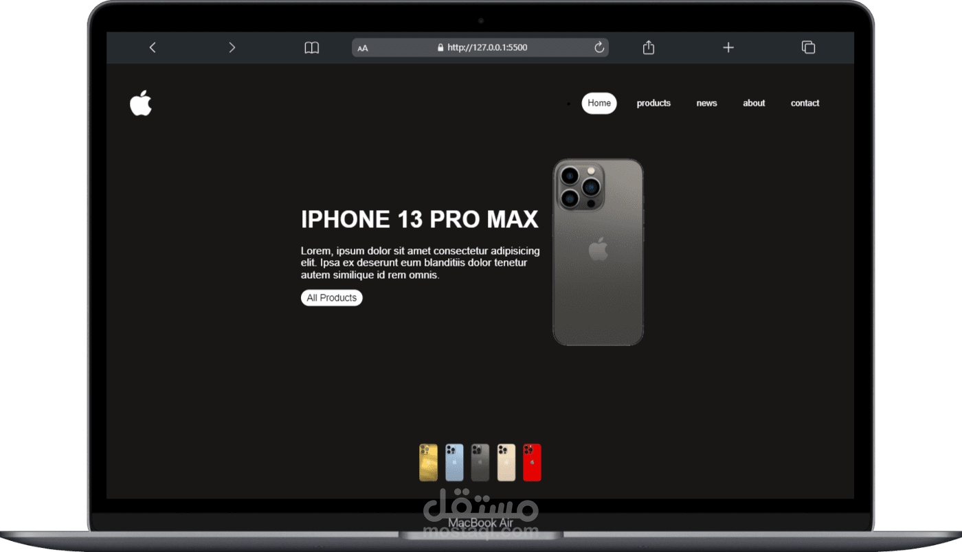 مشروع تصميم واجهة موقع iphone باستخدام html , css , js
