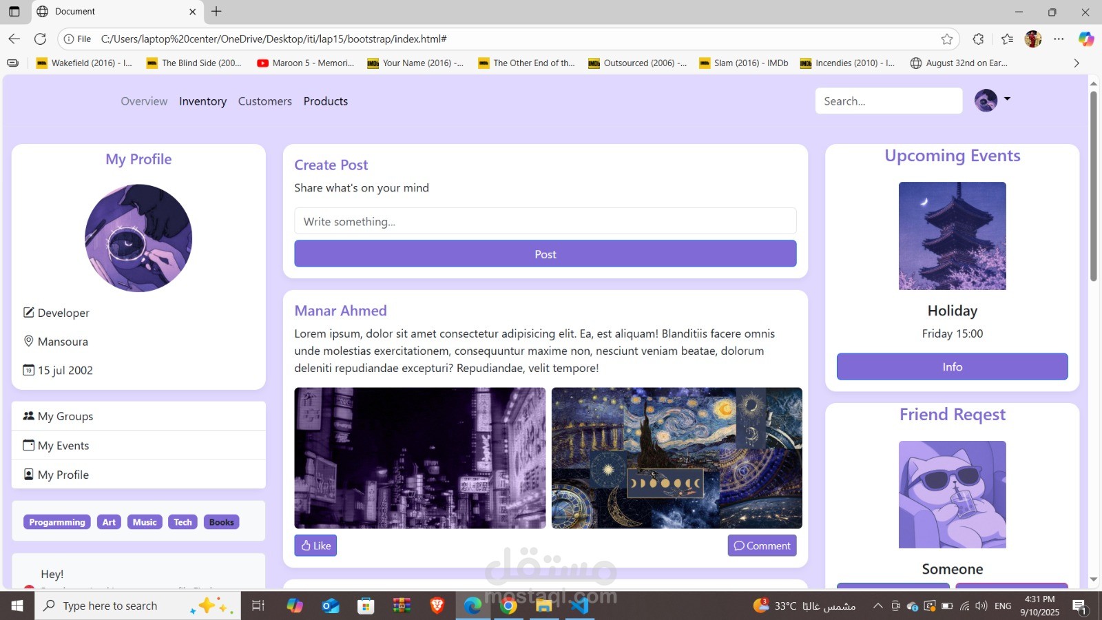 profile page