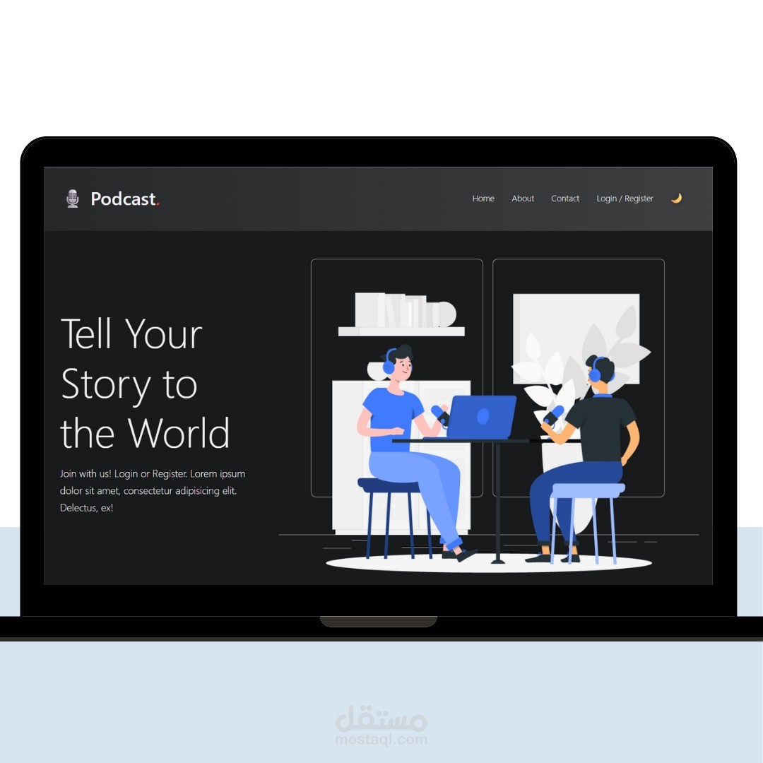 برمجة موقع الكتروني مع لوحة تحكم بودكاست ملفات صوتية Laravel + React js