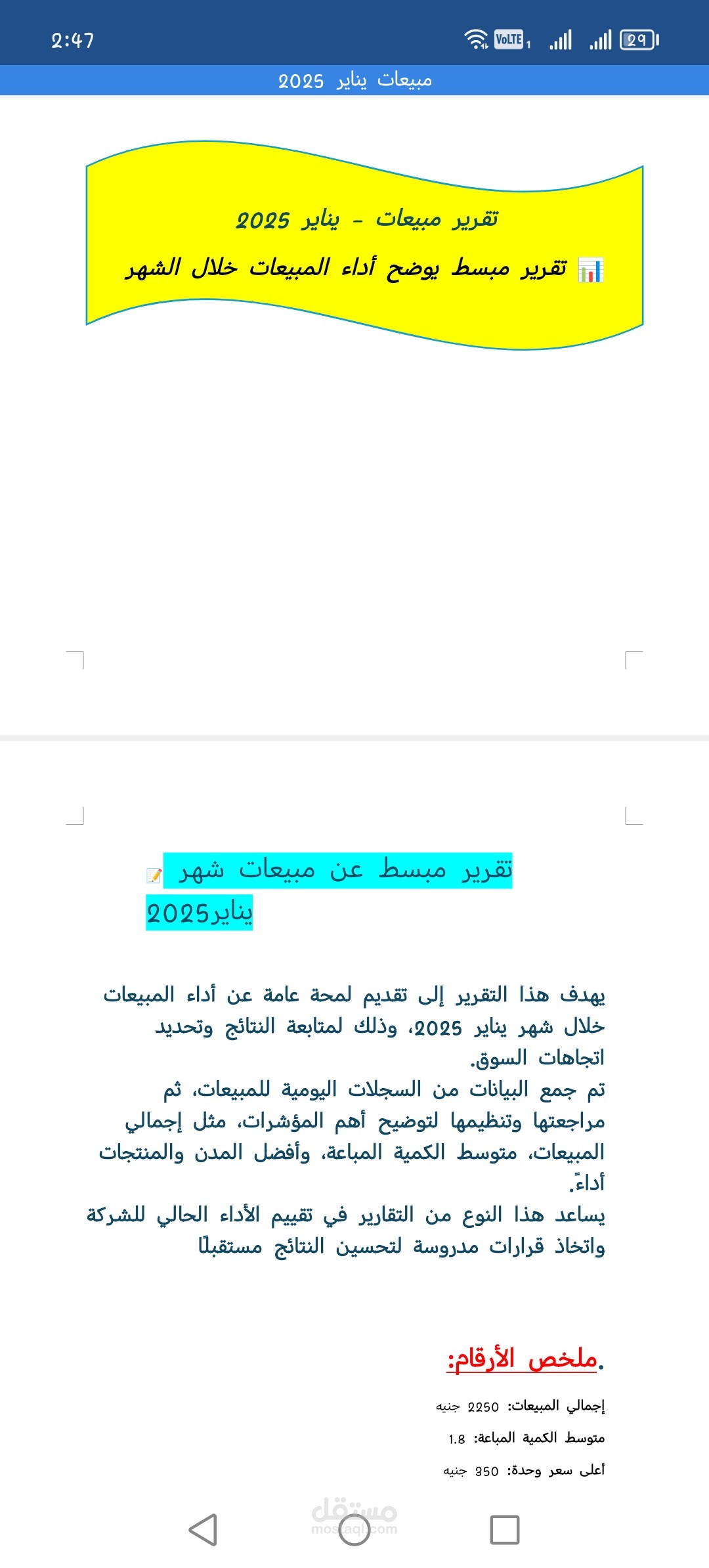 تقرير مبسط عن مبيعات شهر يناير 2025 | Data Analysis Report