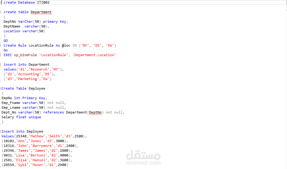 SQL Server Database Creation, Constraints, and Referential Integrity Demonstration