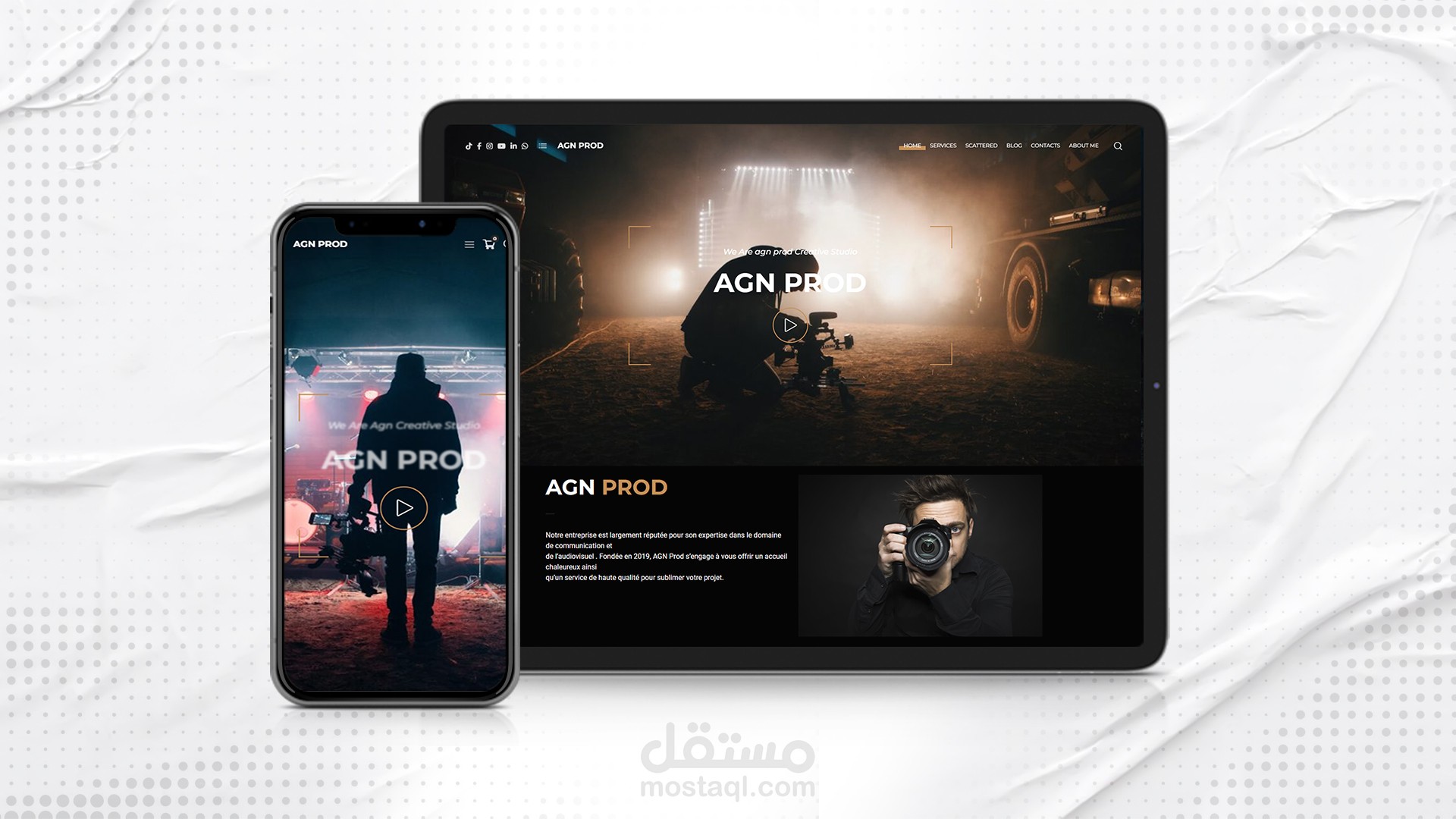 الموقع AGN PROD موقع تابع الى احد شركة متخصصة في مجال تصوير