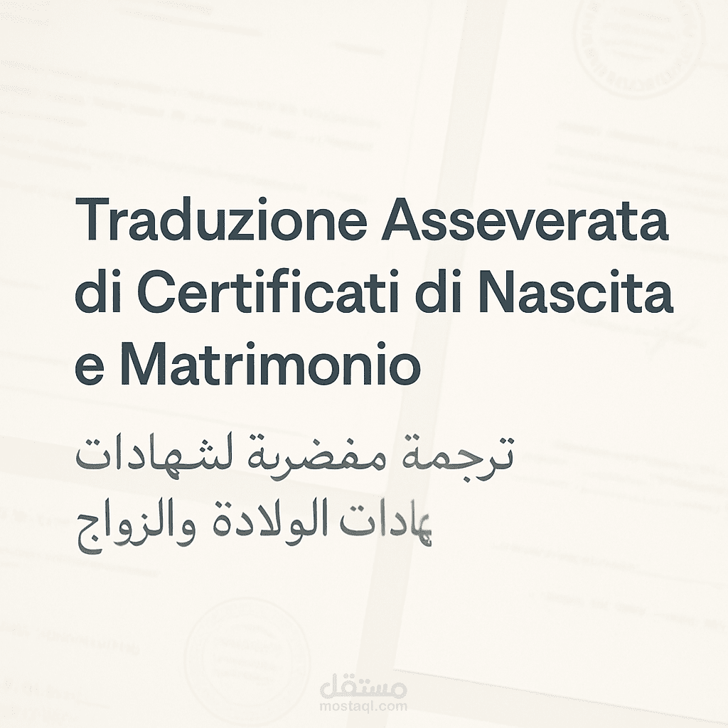 Traduzione Asseverata di Certificati di Nascita e Matrimonio ترجمة مُحلَّفة لشهادات الميلاد والزواج