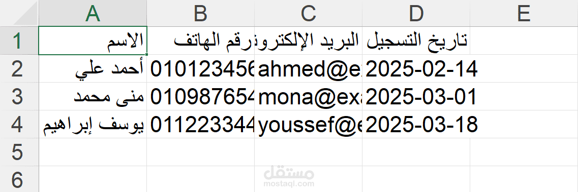 جدول بيانات منظم
