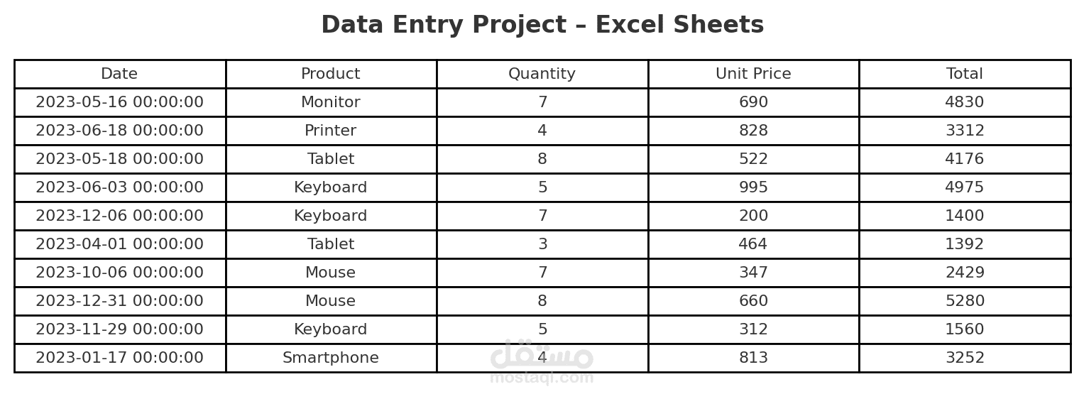 Data Entry Project – Excel Sheet