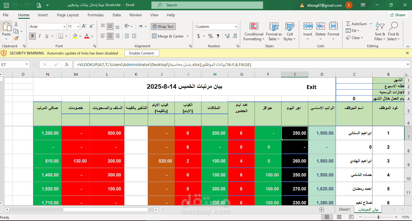 إدخال بيانات وتنظيم Excel