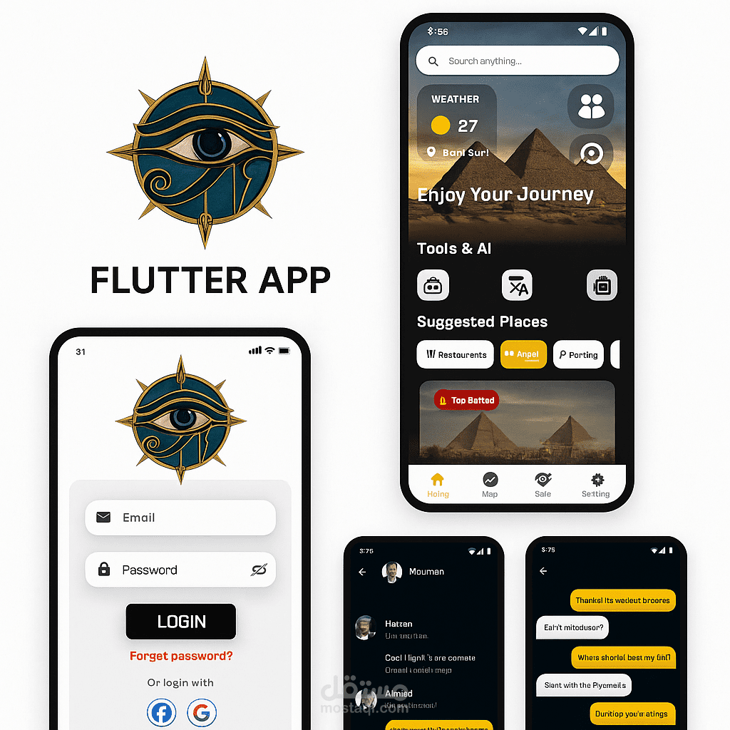 تطبيق سياحي متكامل بتقنية Flutter (خرائط، ترجمة، دردشة ذكية)