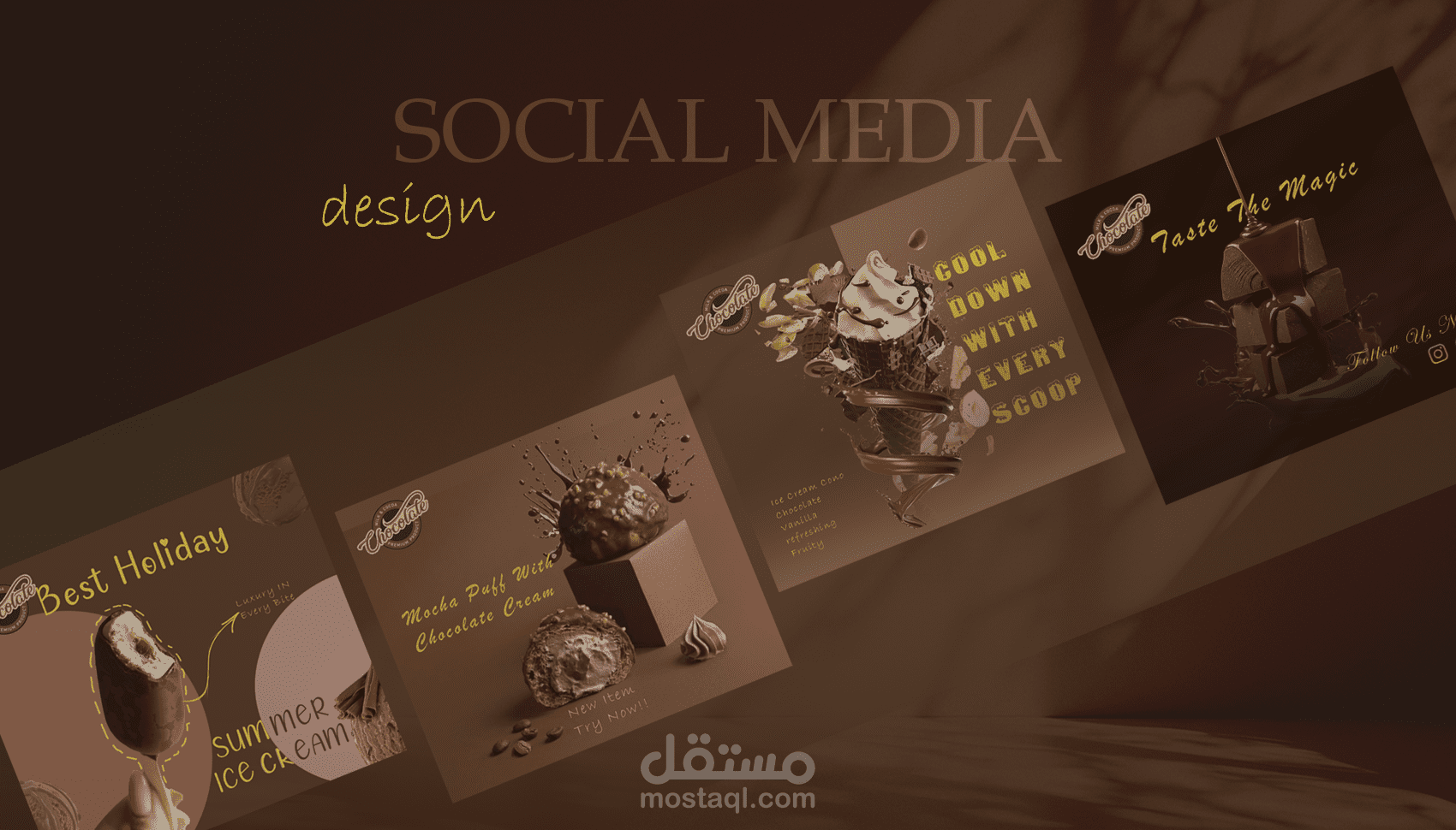 تصميم سوشيال ميديا ابداعي للايس كريم والشوكولاتة