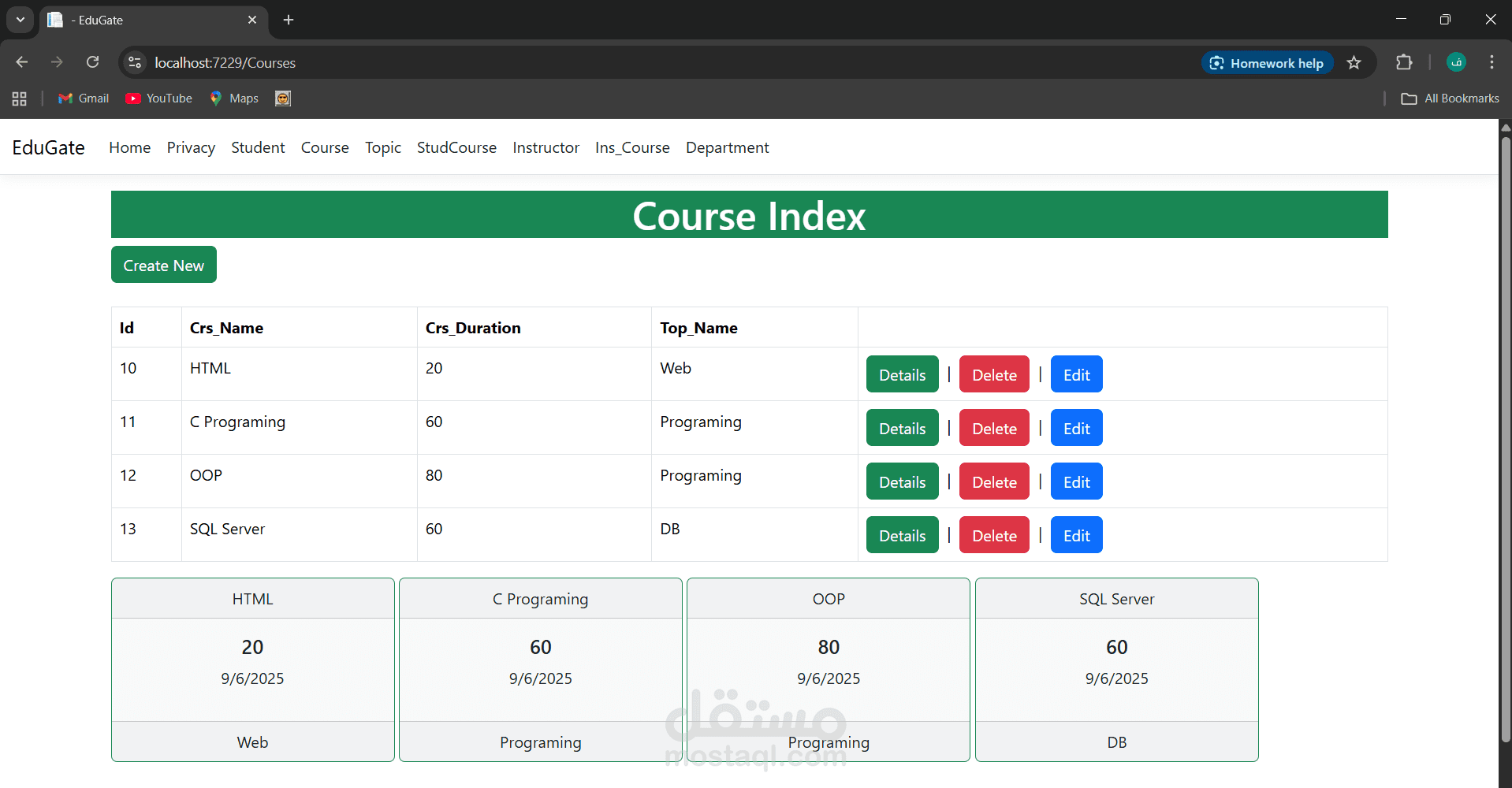 Course Management MVC Project