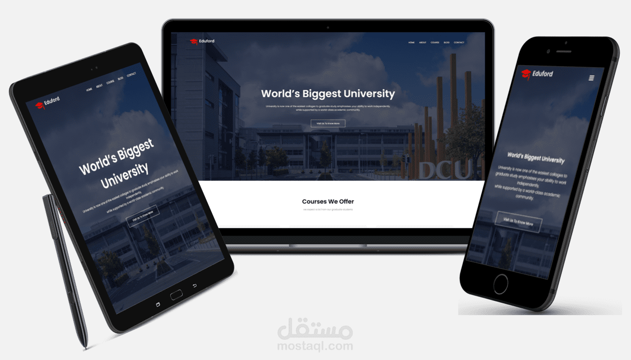 تصميم وتطوير موقع جامعي احترافي (University Website) متجاوب مع جميع الأجهزة