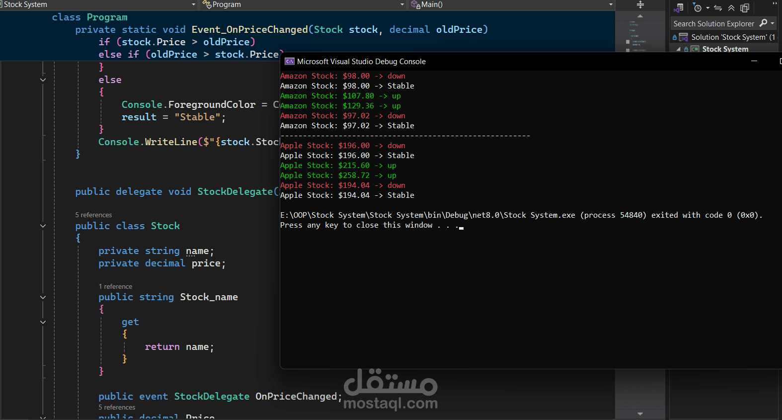 تطبيق Console بلغة C# لمحاكاة تغير أسعار الأسهم