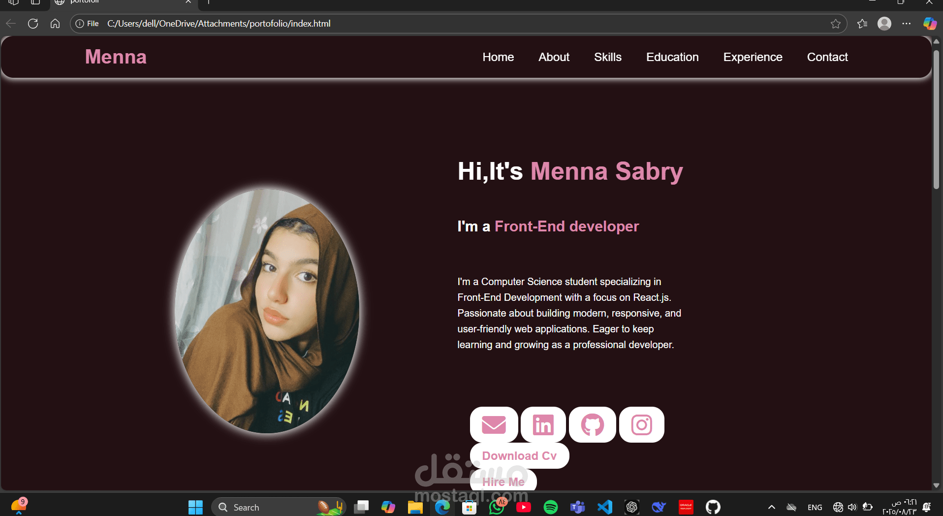 تصميم صفحة بورتفوليو شخصية باستخدام HTML وCSS