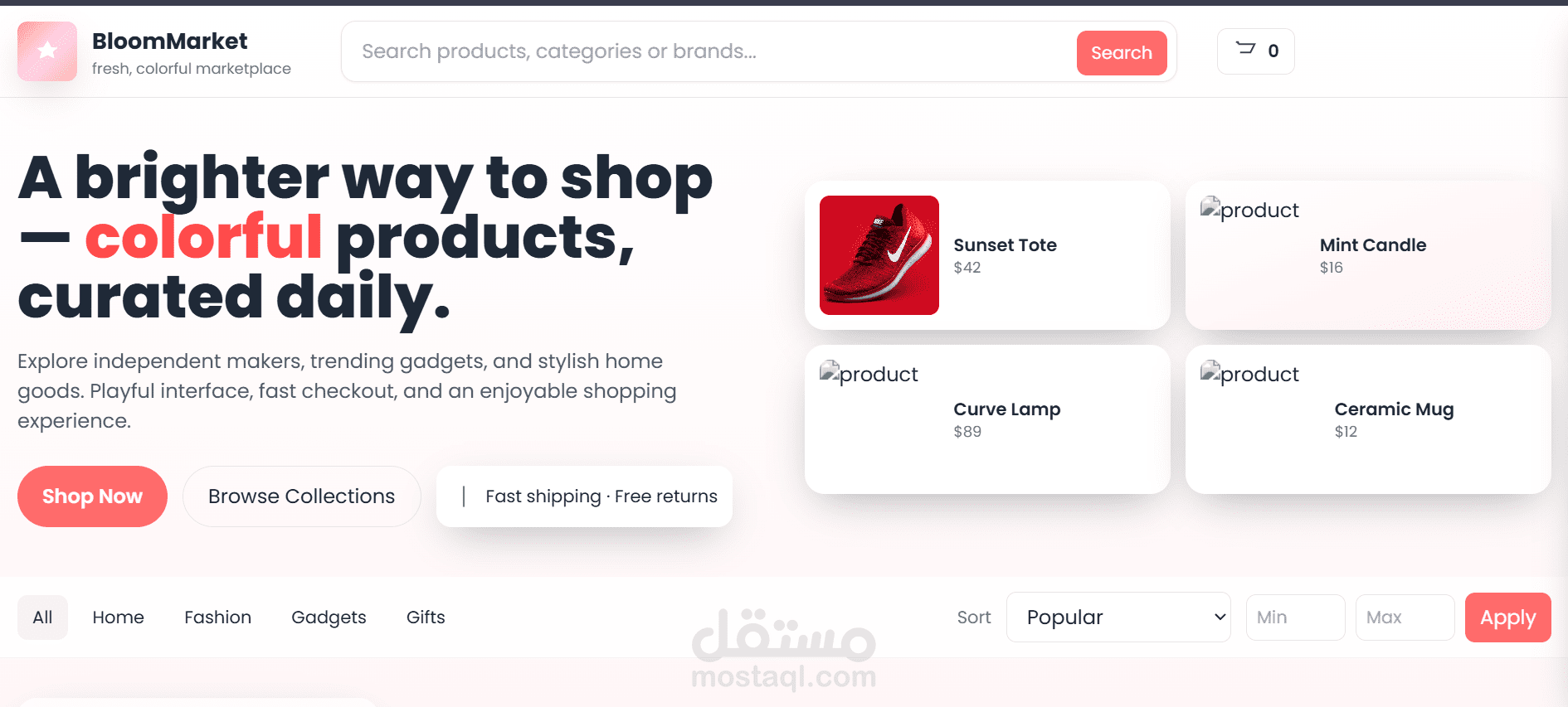 منصة تسوق إلكتروني متكاملة بتقدملك تجربة شراء سهلة وآمنة. تقدر من خلالها تتصفح آلاف المنتجات في مختلف الأقسام زي الإلكترونيات، الملابس، الأدوات المنزلية، الإكسسوارات وغيرها