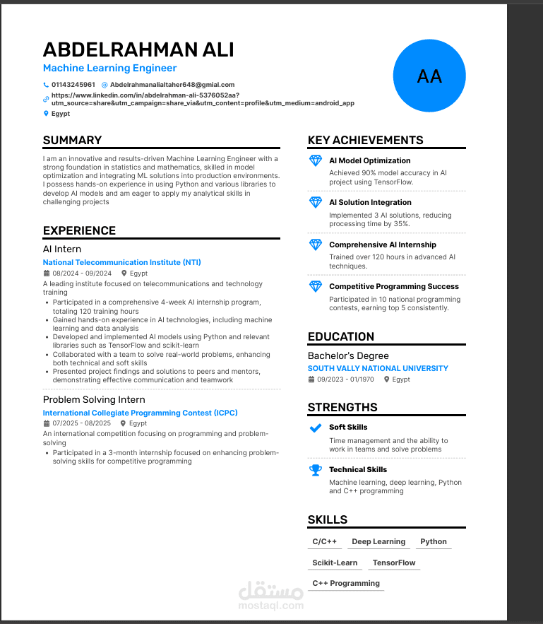 عمل CV